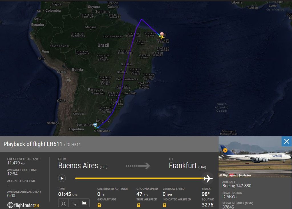 Primer tramo del vuelo LH511 con el B747 D-ABYU