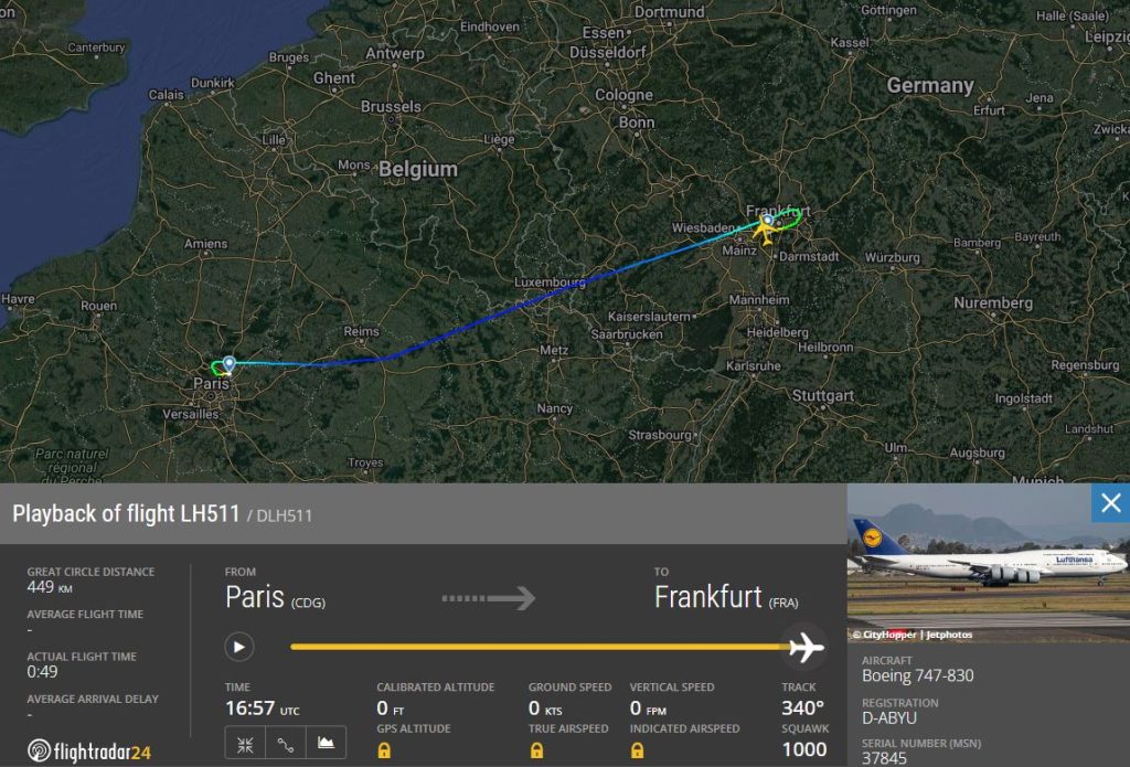 Tercer tramo del vuelo LH511 con el B747 D-ABYU. Foto: FlightRadar24
