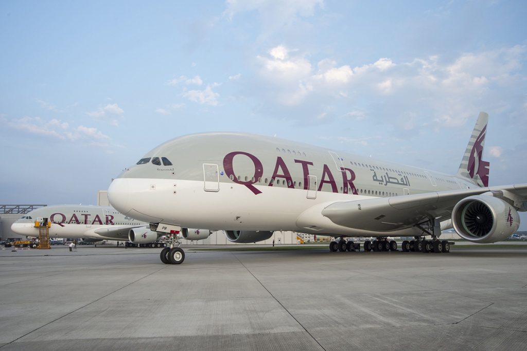 A380 de Qatar Airways en Hamburgo. Foto: Airbus.