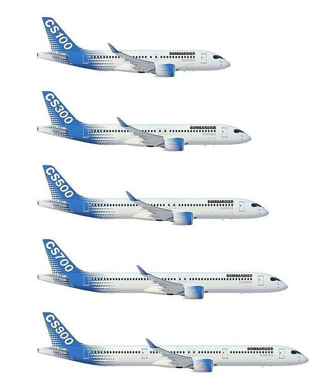 Diseños muy iniciales de las diferentes opciones del C-Series, antes de que fuera el A220.