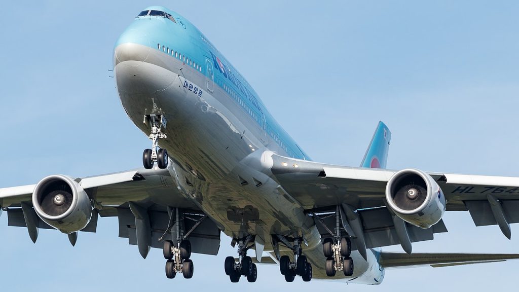 El B747-8I de Korean Air antes de ser convertido a avión presidencial. Ahora lleva la librea del gobierno surcoreano. 