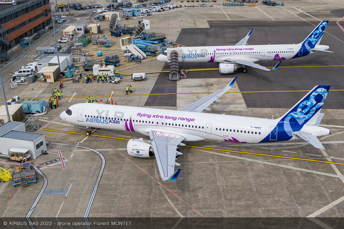 Dos de los A321XLR de pruebas en Toulouse. Foto: Airbus