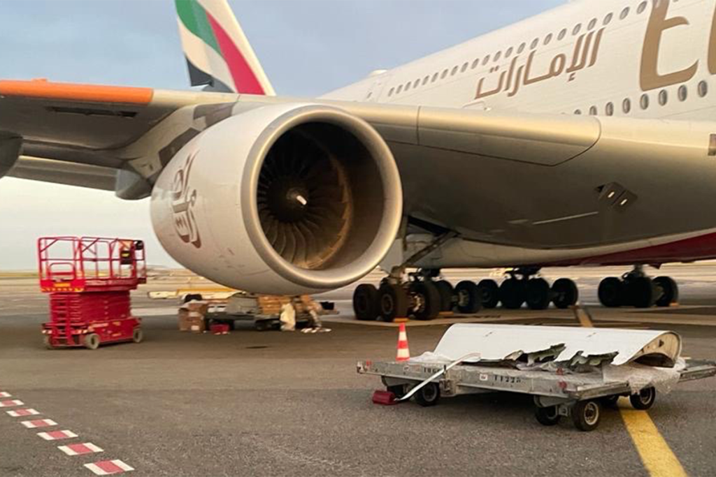 El slat dañado del Airbus A380 de Emirates