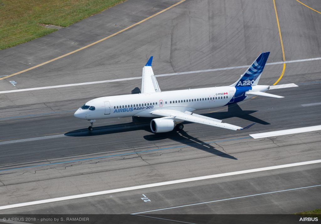 Airbus A220 aterrizando. Foto: Airbus