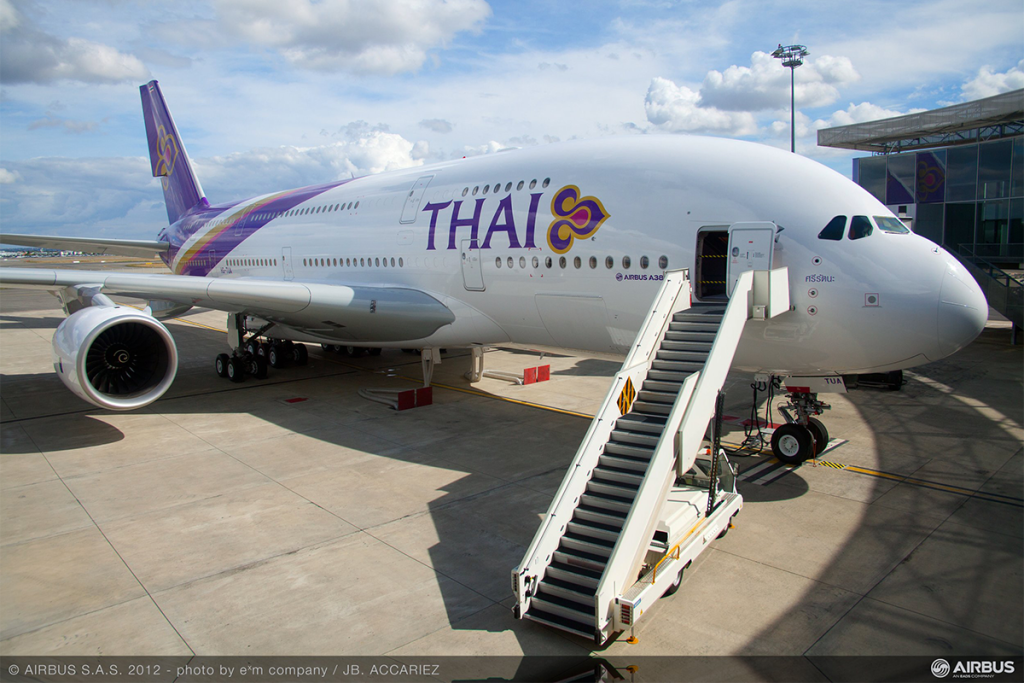 El primer A380 que recibió Thai Airways, en el centro de entrega de Toulouse. Foto: Airbus