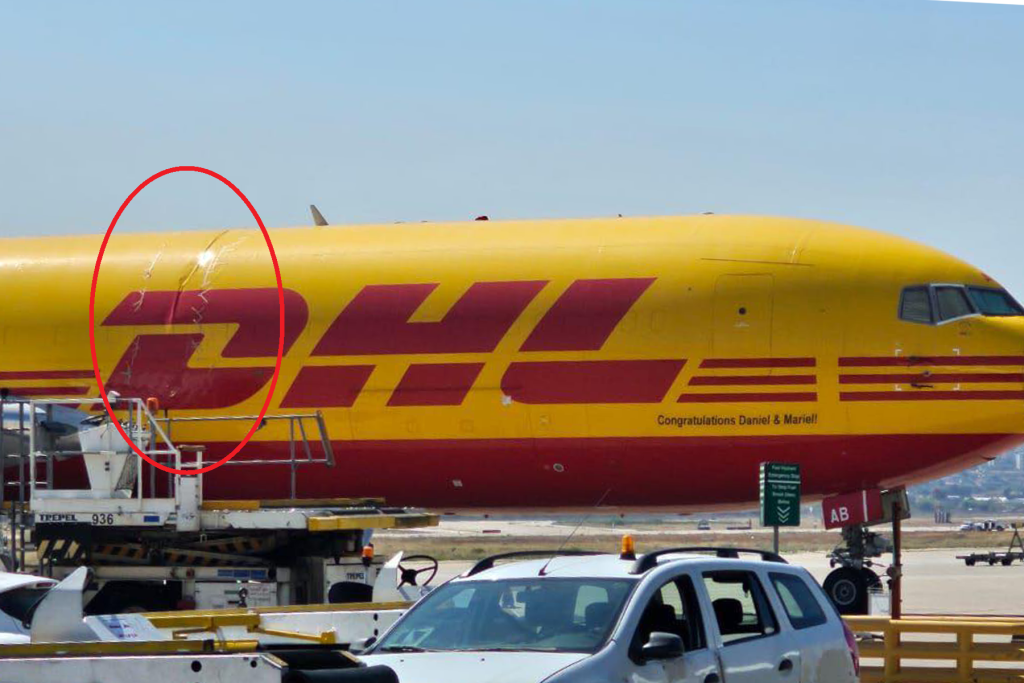 El Boeing 767-300ER BDSF dañado tras un aterrizaje duro. Foto: Lebanese Plane Spotters