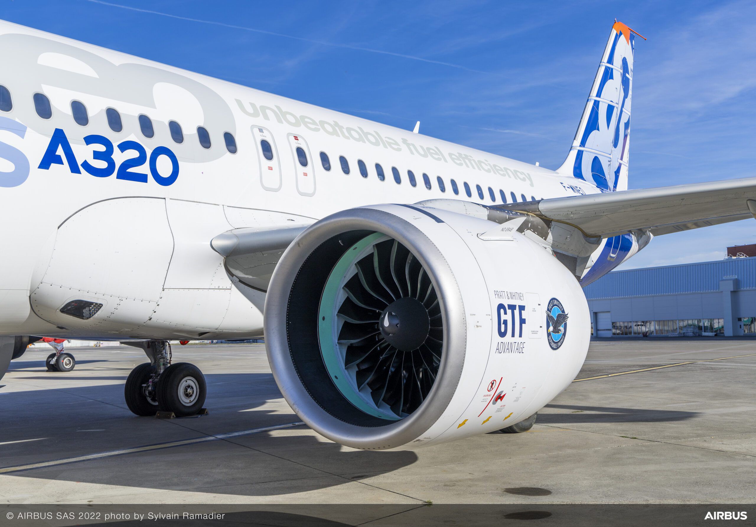 Un A320NEO de pruebas con motores PW1100GTF. Foto: Airbus