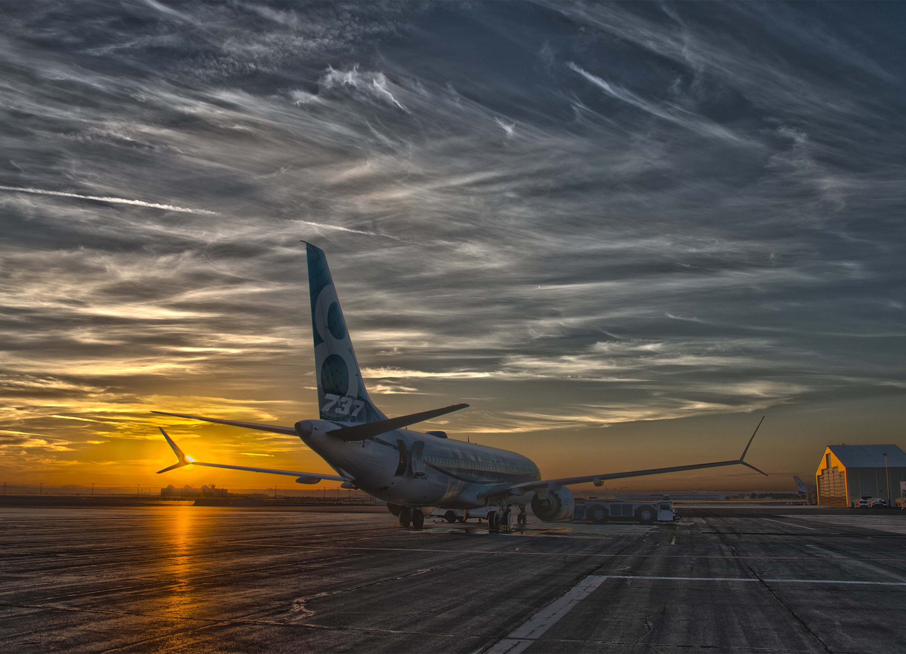 El tercer prototipo del 737 MAX en el aeropuerto de Moses Lake durante unas pruebas.