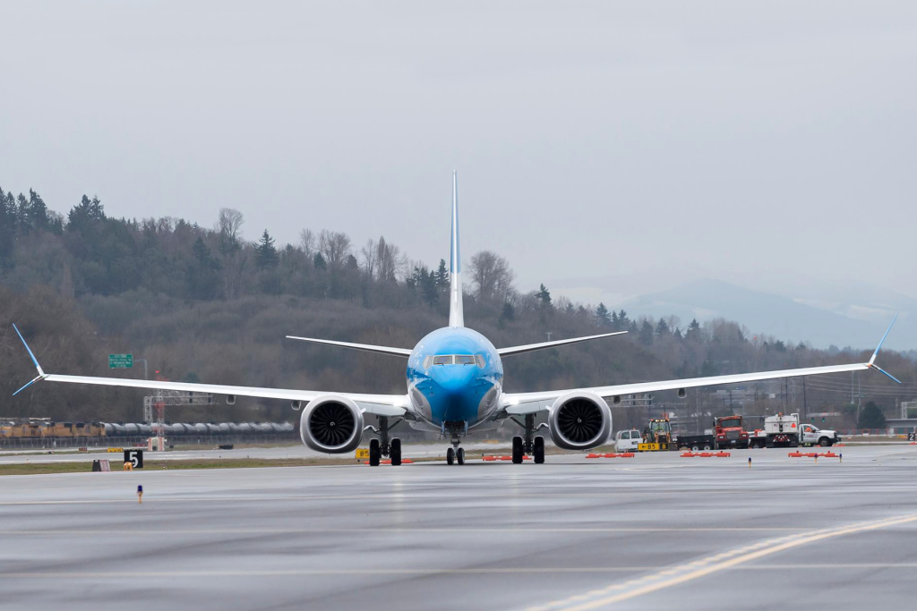 El primer MAX8 de Aerolíneas Argentinas antes de ser entregado en Seattle. Foto: Boeing