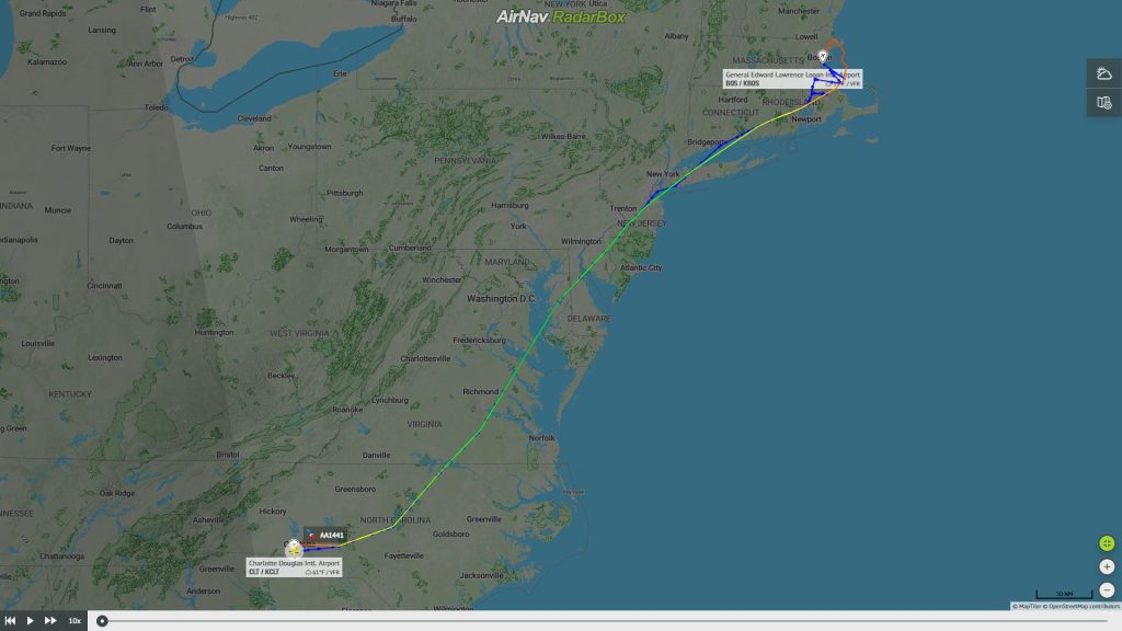 Ruta de vuelo del A321 de American Airlines del pasado sábado.