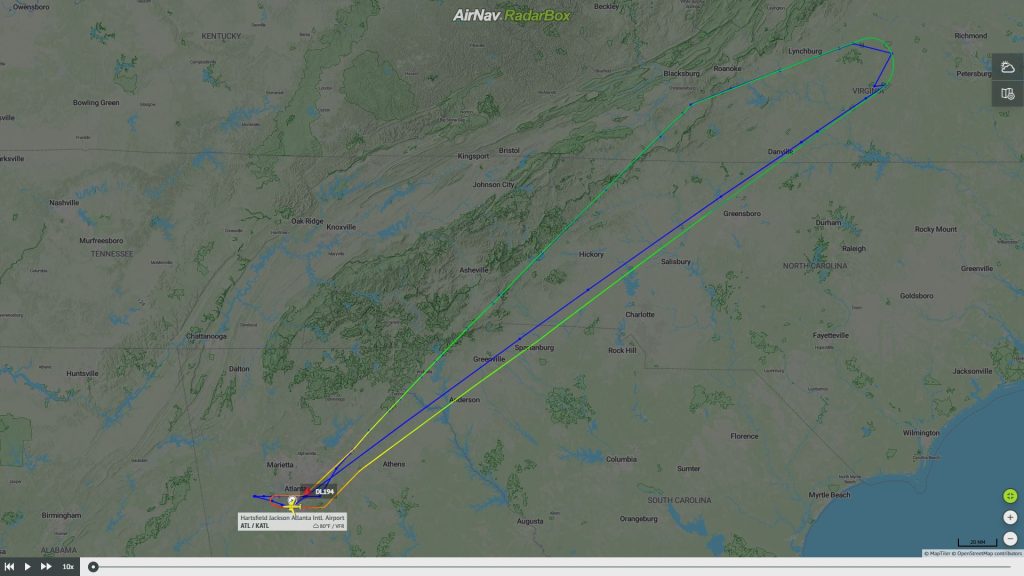 Ruta del Airbus A350 de Delta tras el primer despegue.