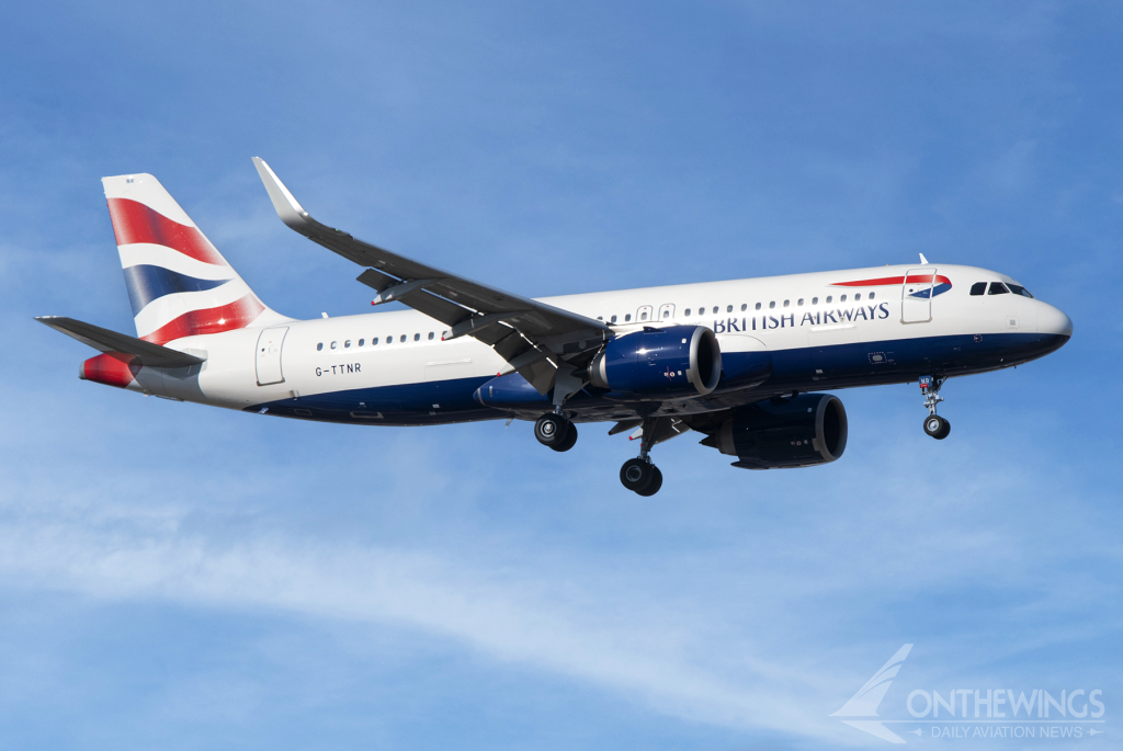 Airbus A320 de British Airways en aproximación al aeropuerto de Madrid.