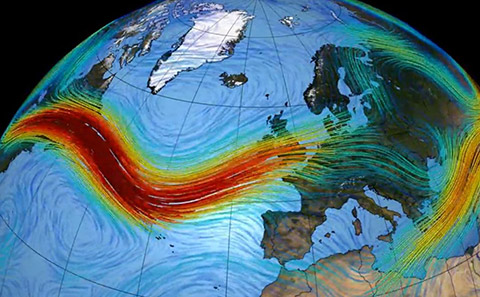 Representación de una corriente de chorro entre Estados Unidos y Europa. Foto: Crondall Weather