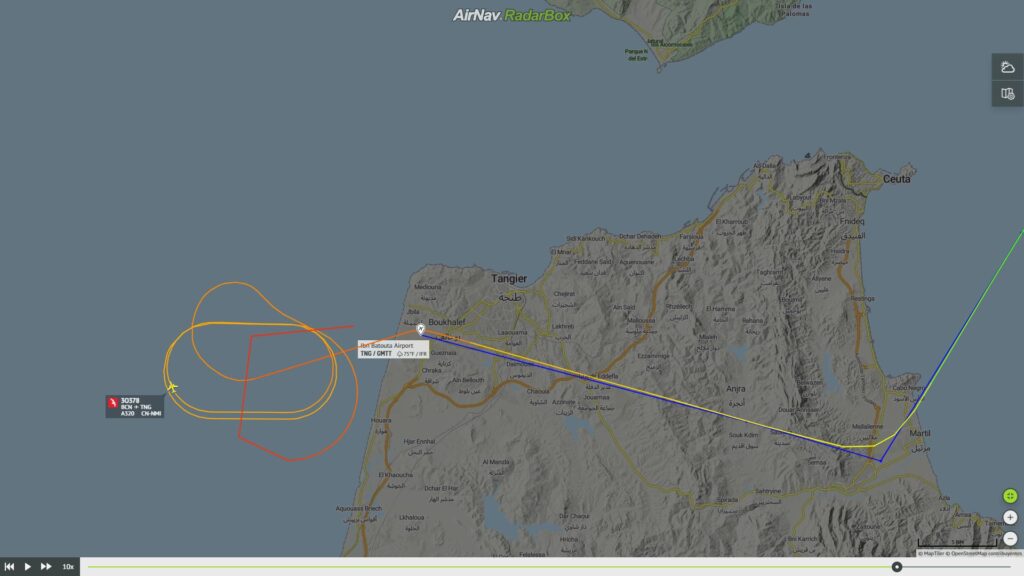 Ruta del avión antes del aterrizaje en Tánger. Foto: RadarBox