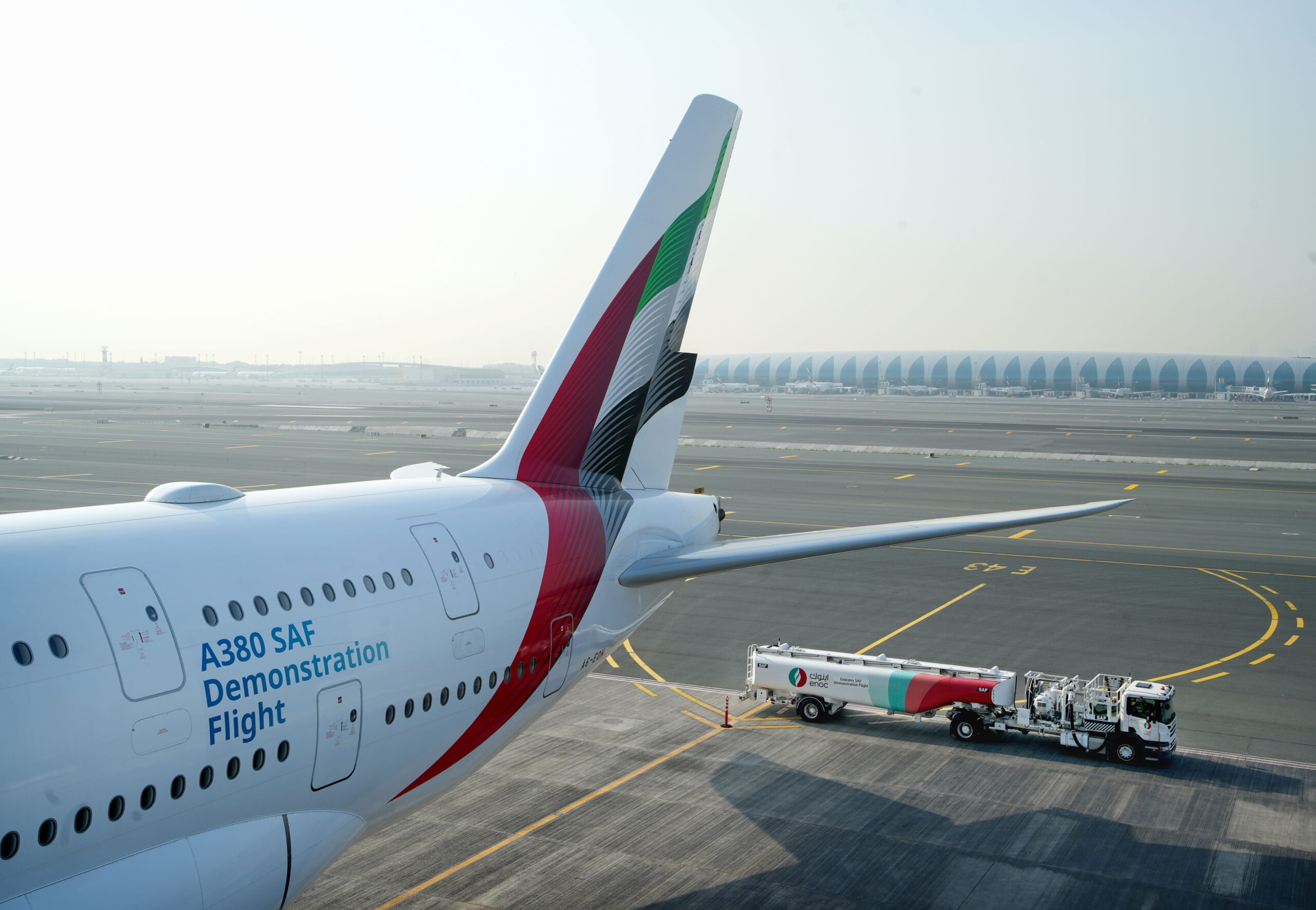 El Airbus A380 de Emirates encargado de realizar el primer vuelo con SAF ha sido el A6-EOH. Foto: Emirates