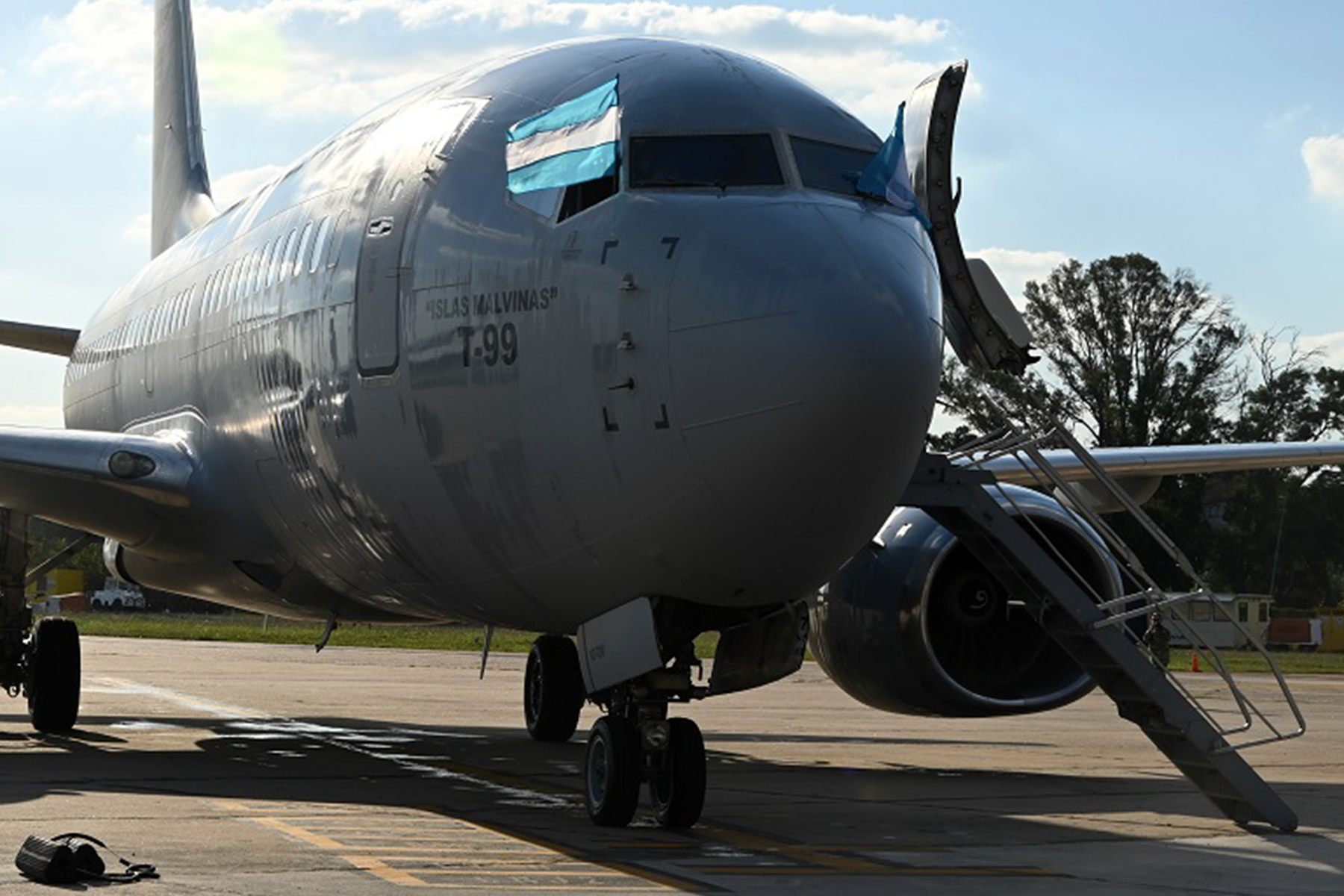 El Boeing 737-700 T-99 de la Fuerza Aérea Argentina que ha realizado los vuelos con aficionados del Boca entre Buenos Aires y Río de Janeiro. Foto: Gobierno Argentino / Fuerza Aérea