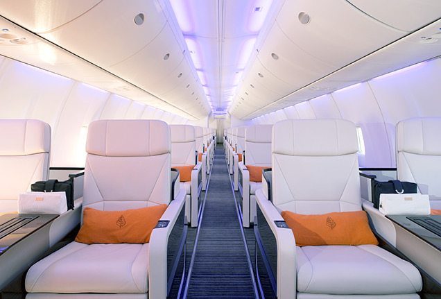 Interior del Airbus A321LR que operará para Four Seasons. Foto: Four Sesasons