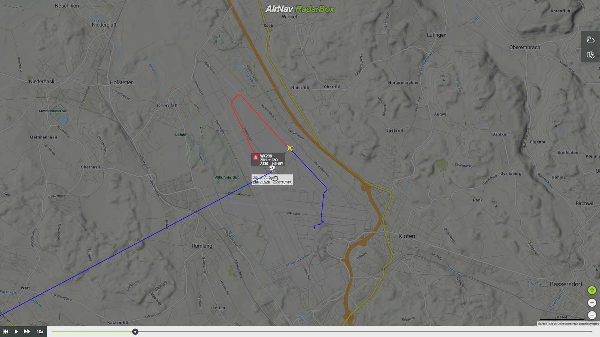 Momento en el que el A320 de Edelweiss ha abortado el despegue. Foto: RadarBox.