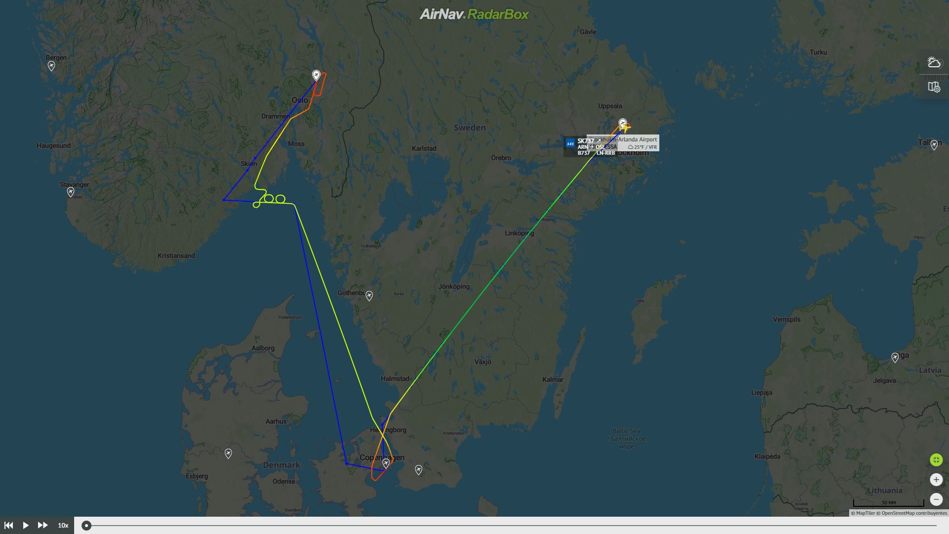 Ruta del vuelo SAS 737. Foto: RadarBox