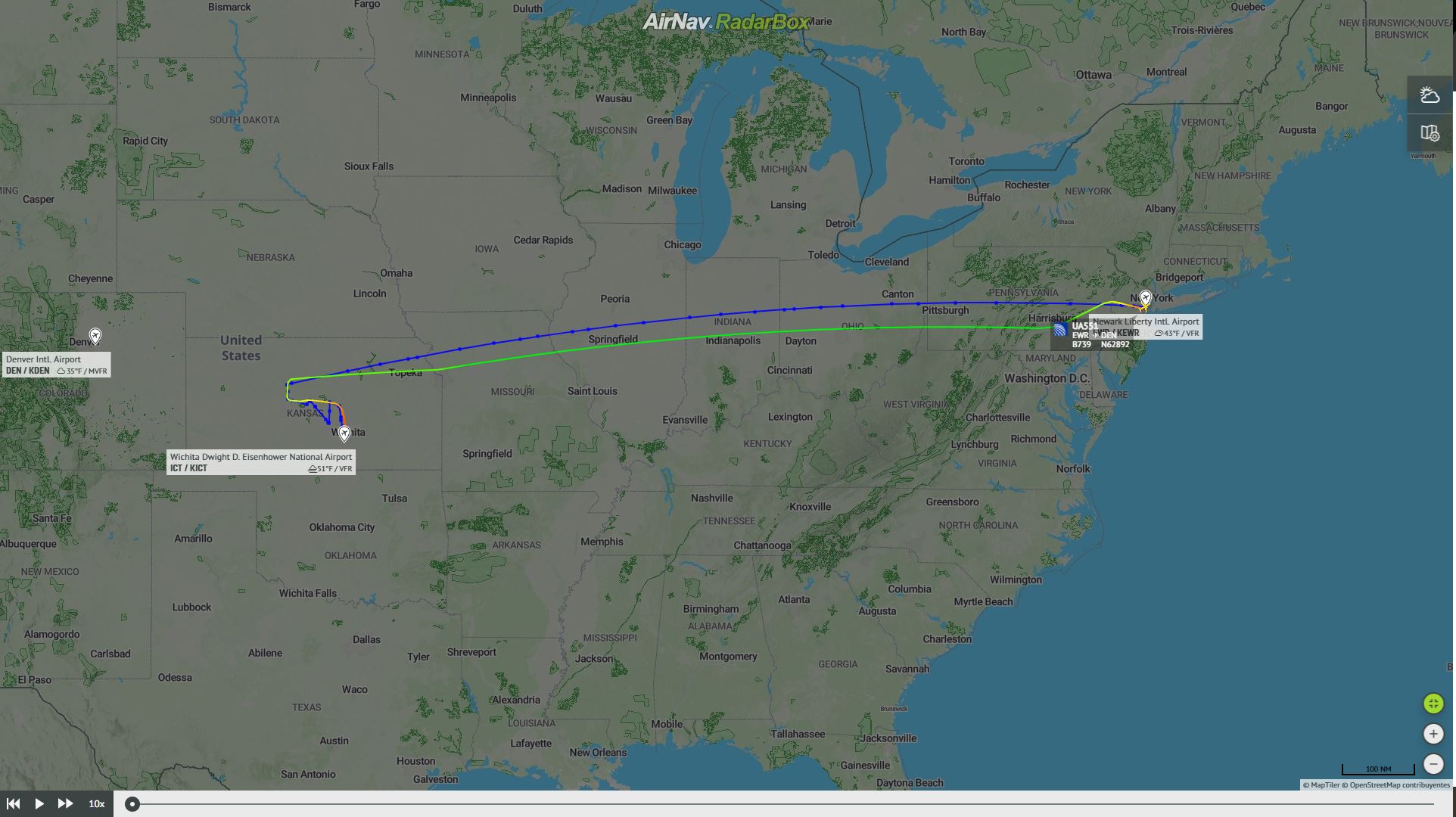 Ruta del vuelo UA551 del 14 de diciembre.