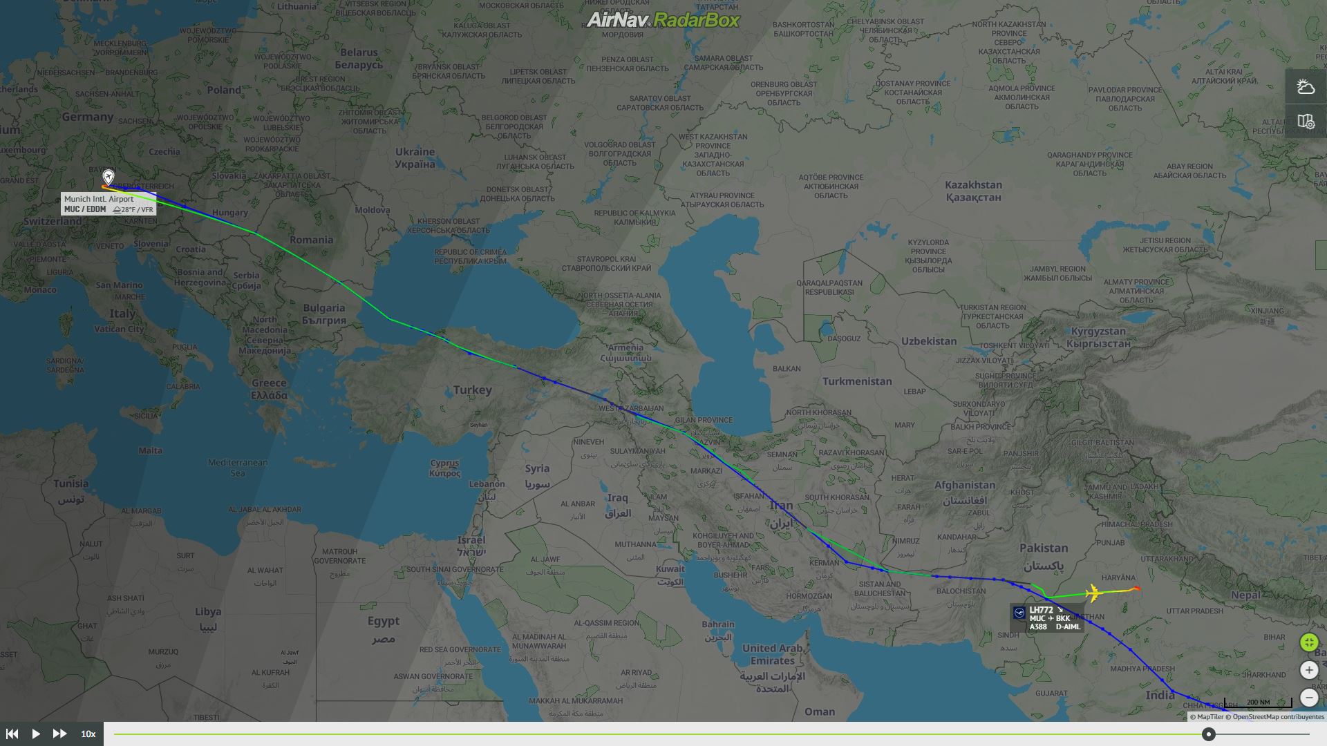 Ruta del vuelo LH772 del pasado 28 de noviembre. Foto: RadarBox