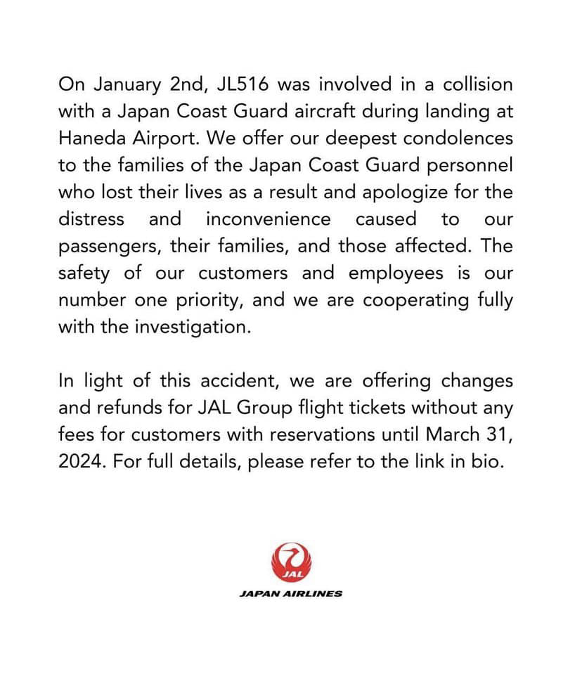 Comunicado de Japan Airlines